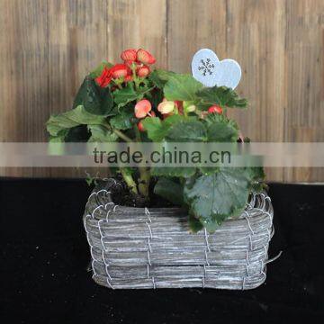 Family Garden Flowerpot Gray Biodegradable Square Wicker Basket for Plant photo-2