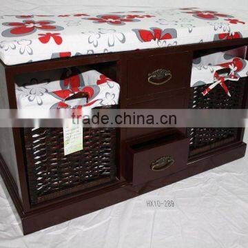 Indoor Wooden Bench seat with Wicker Storage Drawer