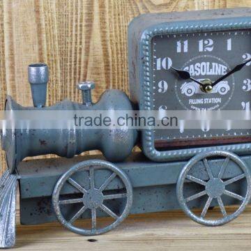 ANTIQUE GREY METAL TRAIN SHAPE TABLE TOP CLOCK