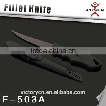 5"stainless steel fishing knife, Black coated fillet knife with knife cover F-503A