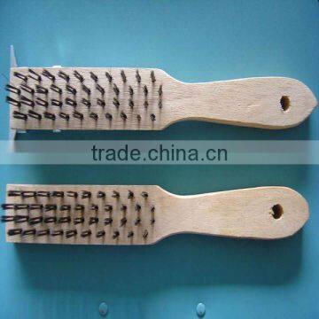 wooden handle wire brush with scraper