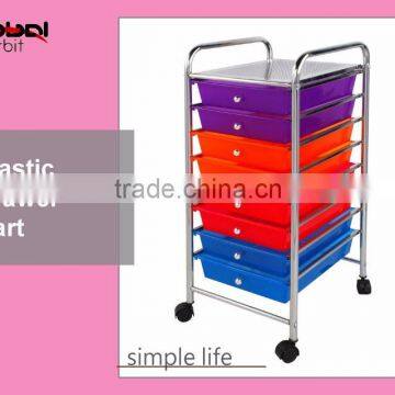 Colorful Rolling 8 Drawer Plastic Storage Cleaning Trolley Cart With Drawers