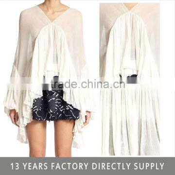 summer new special design chiffon ruffle lady top and blouse 2015