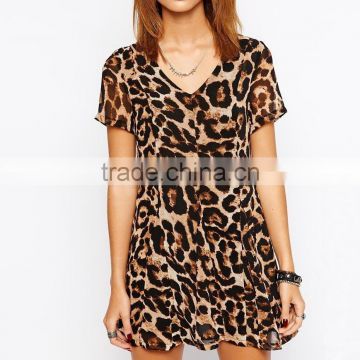 sexy mini new quality dress party short sleeve leopard short dress