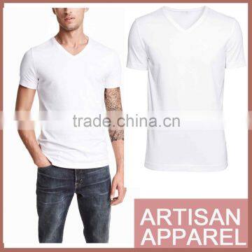 2015 solid color white t shirt V-neck t shirt for men slim fit t shirt wholesales with low prices