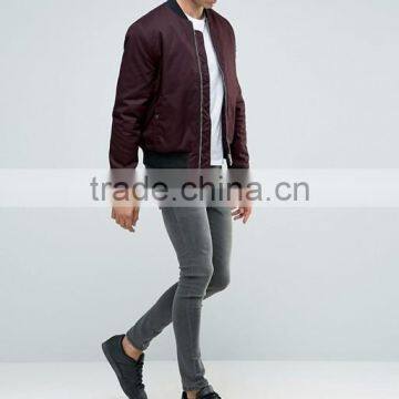 High Quality New Design Durable Zip Fastening Baseball Collar 100% Cotton Sweat Burgundy Casual Men Sport Solid Bomber Jacket photo-4