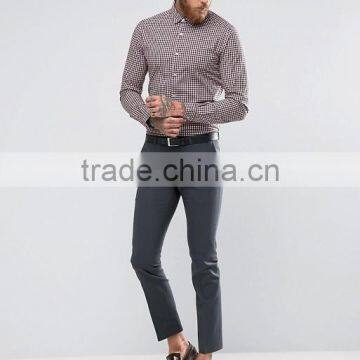 Latest Design Custom Long Sleeve Mens Pre-Shrunk 97% Cotton 3% Elastane Lightweight Check Print Skinny Fit Casual Shirts photo-4