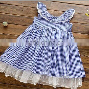 New fashion kids clothing designer one piece dress bule plaid children princess summer dress