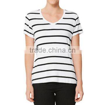 Fashion Bulk Blank Striped t Shirts Women V-neck T-shirts photo-6