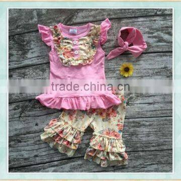 Clothes peg smock top lace floral capris boutique fall children set New clothes in kg