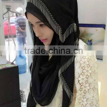 Muslim Burst Head Scarf Pearl Chiffon Tassel Long Towel Hui Female Scarf Hooded Quick Sell Through photo-6