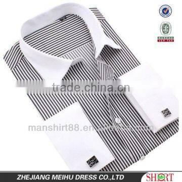 Men's luxury non-iron double cuff white collar shirt