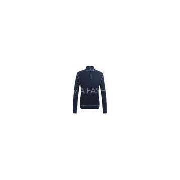 Navy Cashmere Long Sleeved mens casual sweaters with high collared