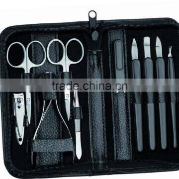 Multifunctional Manicure Stainless Steel Set With Leather Bag/ Promotional Manicure Pedicure Set
