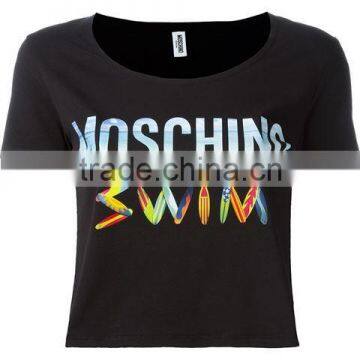 Custom Short Sleeve Cotton Black Printed T-Shirts For Women,Top Quality Silk Printing Womens Black T-Shirts Clothes photo-2