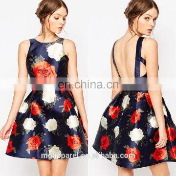 2015 elegant Low back Rose Print Floral Prom Dress