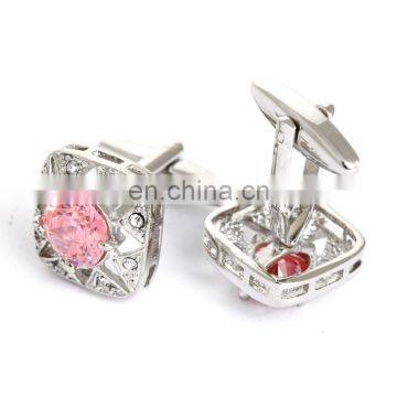 Luxurious Pink Diamond Stone Unisex Shirt Jewelry Cufflinks Brand photo-3