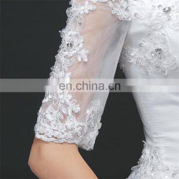 HS1629 2017 Luxury Off-shoulder Long Train Lace Appliqued Puffy Wedding Gowns photo-4