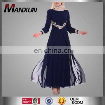 Modest China Cheap Elegant Chiffon Eveing Dresses Long Nave Blue Popular Simple Style Abaya Online Shopping