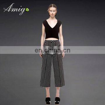 Womens Sexy Dress Crop Top and check long pants Two Piece Set