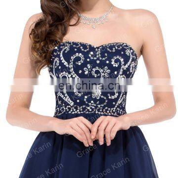 Grace Karin Sexy Strapless Chiffon Short Navy Blue Prom Dress CL6049-1 photo-4