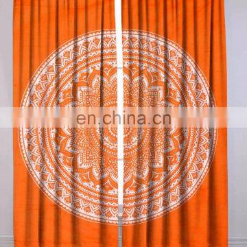 Indian Beautiful Orange Ombre Mandala Curtain Set Cotton Boho Drapes Window Decor Curtain Set photo-3