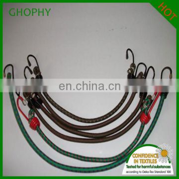 green elastic bungee cord with metal clips