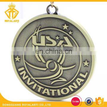 Custom USA Invitational Sport Medal with Antique Brass Plating