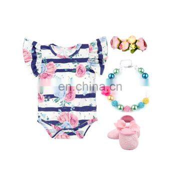 2019 New Arrival Boutique Floral Flower Printed Flutter Sleeve Wholesale Price Baby Jumpsuit photo-4