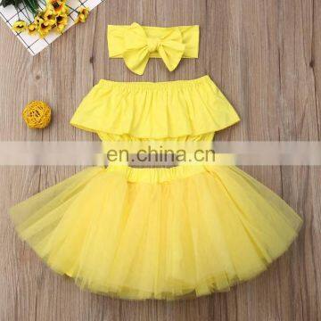 3Pcs Newborn Yellow Clothes Set Kid Baby Girl Outfit Off Shoulder Top+Tutu Tulle Skirt Set Summer Baby Clothing