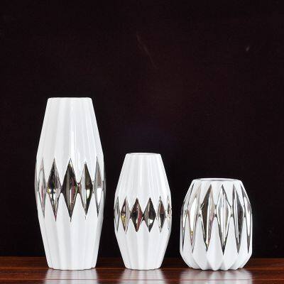 Rhombus Polyhedron Gild Silver Fashion Light Luxury Ceramic Vase For Indoor Decor