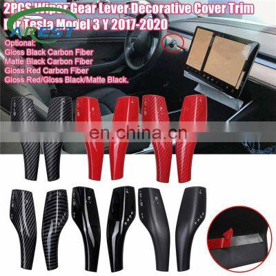 Pair Car Carbon Fiber Pattern Wiper Gear Lever Gear Decorative Stickers Cover For Tesla Model 3 Model Y 2017-2020