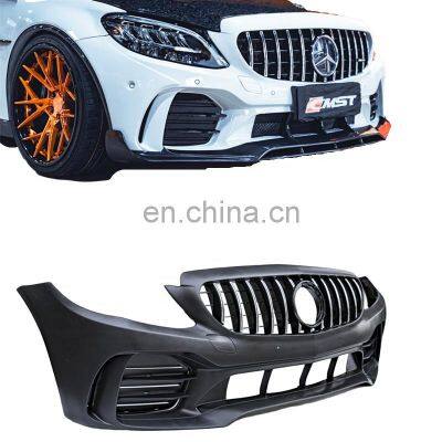 Wide body kit for Mercedes Benz C class c250 c300 W205 GTR style front bumper hood wing spoiler and side skrits for W205