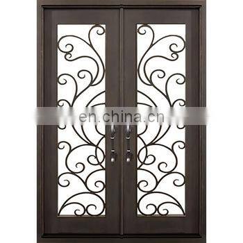 Modern wrought iron double residential front entry doors iron exterior doors