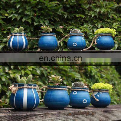 4pcs/set Wall-mounted Ceramics Flower Pots & Planters Home Decor Succulent Hemp Rope Ceramic Flowerpot Plant Hanging Pot