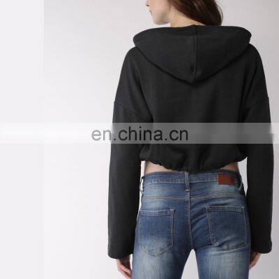 Elastic Bottom Lace Fashion Printing Street Wear High Quality Cotton Fleece Crop Top Hoodie for Women photo-3