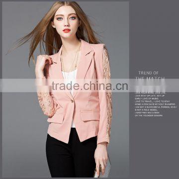 2016 hot High-end temperament Slim small suit jacket lace stitching for female