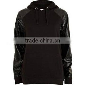 Fashion hoodie/cheapest hoodies/leather sleeve hoodie/fashion leather sleeve hoodies/winter leather sleeve hoodie/Leather hoodie