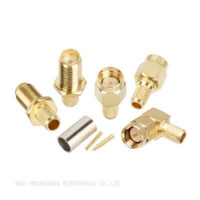 High quality full brass RF Coaxial straight SMA-J-3 male female  negative electrode crimp connector for SYV50-3/RG58/3D-FB/LMR200 cable