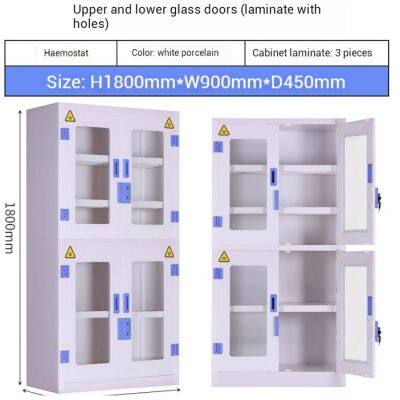 PP Acid Cabinet with Glass Doors for Laboratory Buildings - Safety Compliant with 3 Adjustable Shelves
