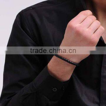 Customized Laser Engrave Logo Bio Magnetic Leather Bracelet Braided Mens Leather Bracelet photo-4