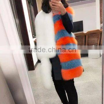 Fashion Design 100% Quality Real Fox Fur Patchwork Luxury Brand Scarf Women