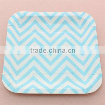 Blue Printed Square Chevron Paper Plate