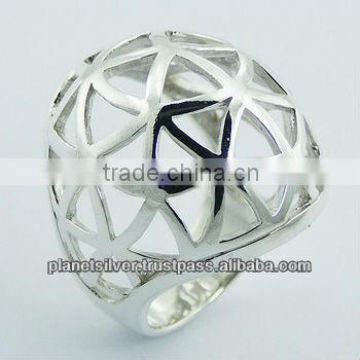 Semi-Spherical Ajoure Planet Silver Designer Ring Net Pattern