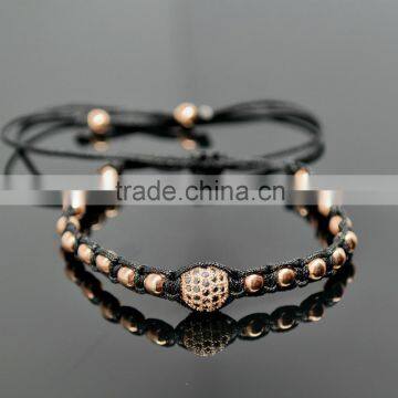 2016 fashionable Micro pave macrame bracelet for women, macrame cord with rose golden bead bracelet