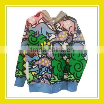 2016 Hot Sell Products Bros Brosdion with Dinosaurs Printed Unisex Long Sleeve Blue Zippered Hoodie