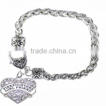 Clear Crystal Firefighter's Girlfriend Charm Chain Link Bracelet