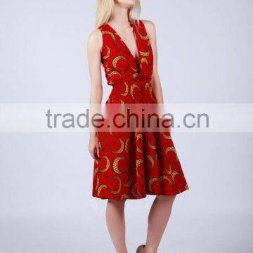 sleeveless red plunging kitenge short dress designs ethnic print african clothing