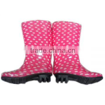 cute women pink dot print PVC rain boots waterproof overshoes durable working footwear