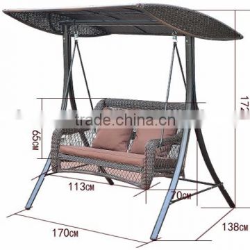 luxurious durable double seat pe rattan swing chair with canopy